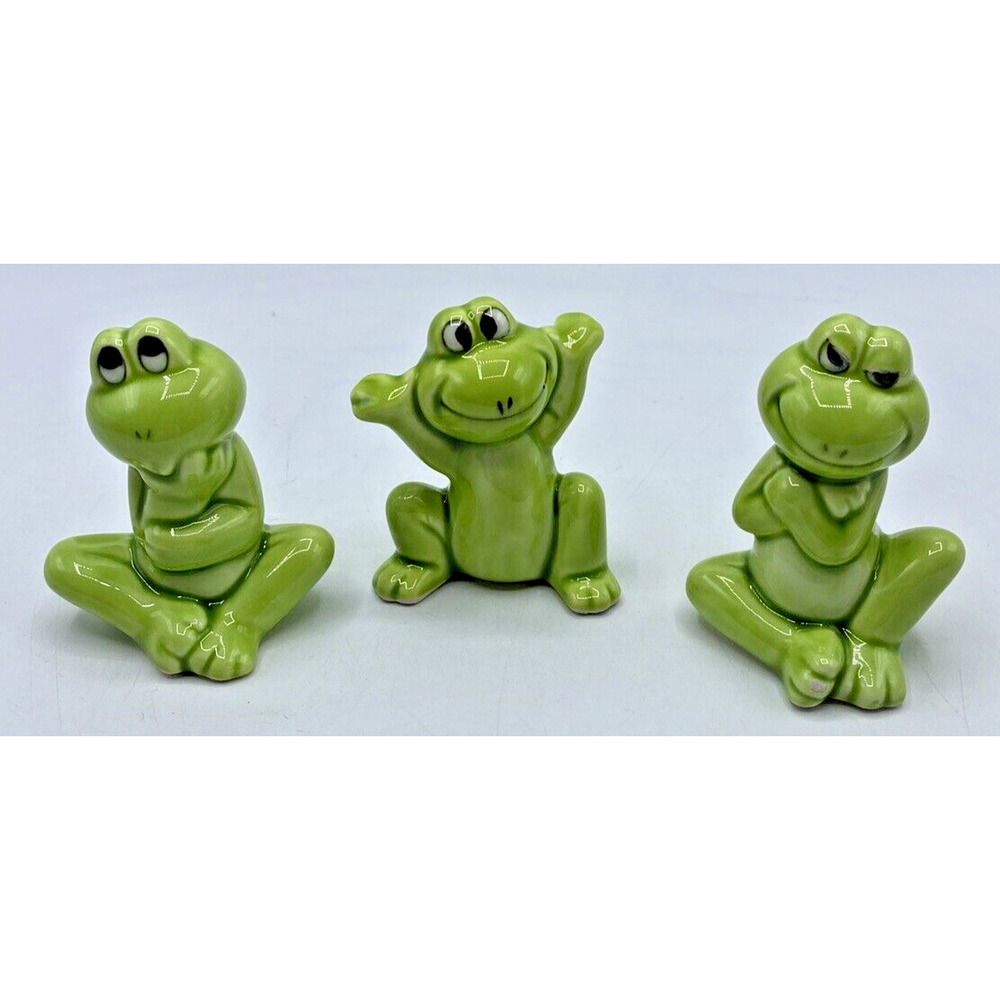 Vintage Frog Figurines Lot of 3, Arms in Air, Thinking, Arms Crossed Giftcraft